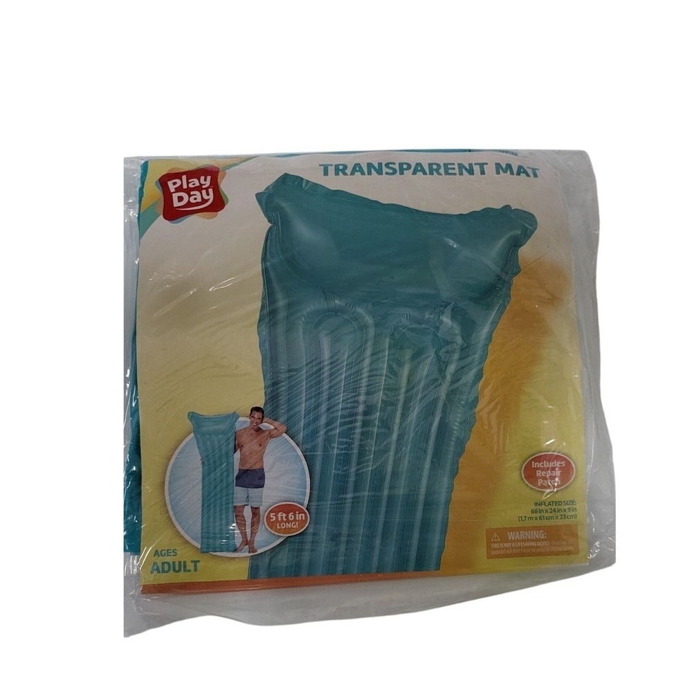 Play Day Transparent Inflatable Pool Float Mat Adult Size 69x33.5 - Picture 2 of 6